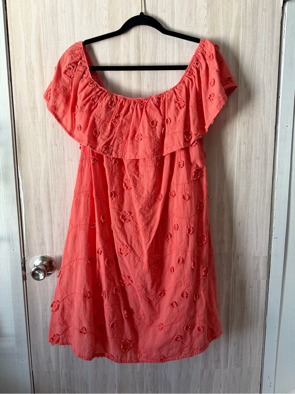 Off-Shoulder Coral Midi sun Dress
